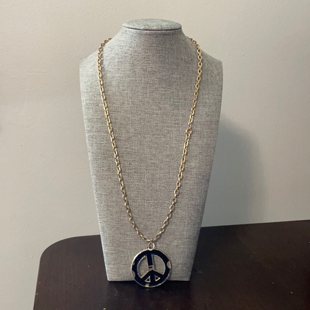 Gold and black peace sign necklace